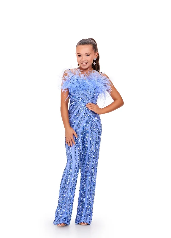 Customer Appreciation Sale Ashley Lauren Kids 8235 Girls Beaded Long Pageant Jumpsuit Feathers Sequin Formal Wear