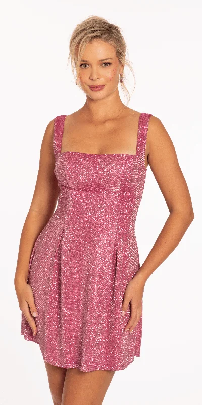 Instant Savings Shimmer Square Neck Bow Back Skater Dress