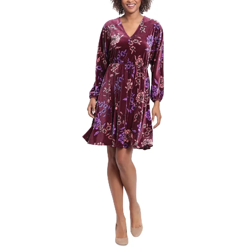 Exclusive Savings London Times Womens Floral Print Velvet Shift Dress