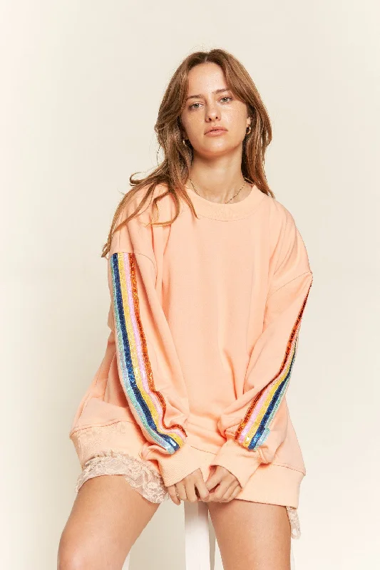 Special Discount Jade by Jane Loose Fit Rainbow Sequined Sweatshirt