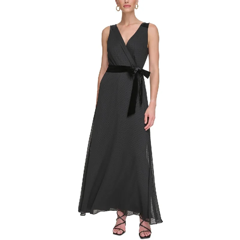 Mega Deal DKNY Womens Polka Dot Velvet Maxi Dress