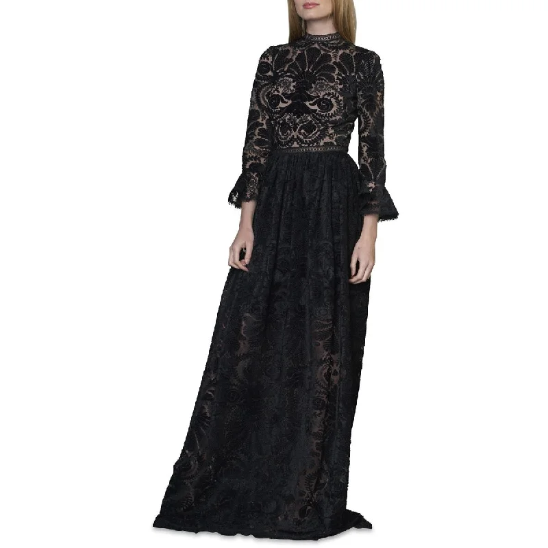 Deal Dash ML Monique Lhuillier Womens Velvet Burnout Evening Dress