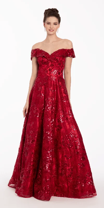 Mega Sale Off the Shoulder Floral Embroidered A Line Dress
