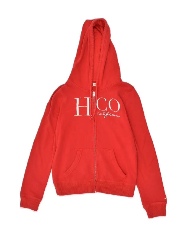 Clearance Event HOLLISTER Womens Graphic Zip Hoodie Sweater UK 14 Medium Red Cotton