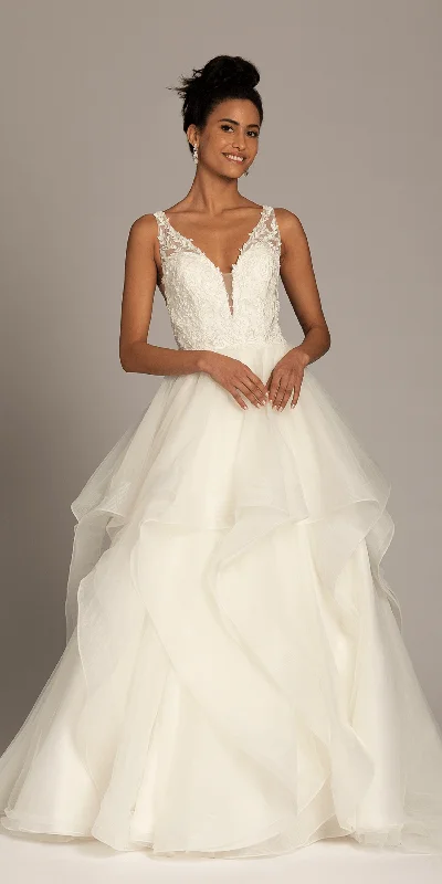 Low Prices Deep Scoop Back Embroidered Tiered Ballgown