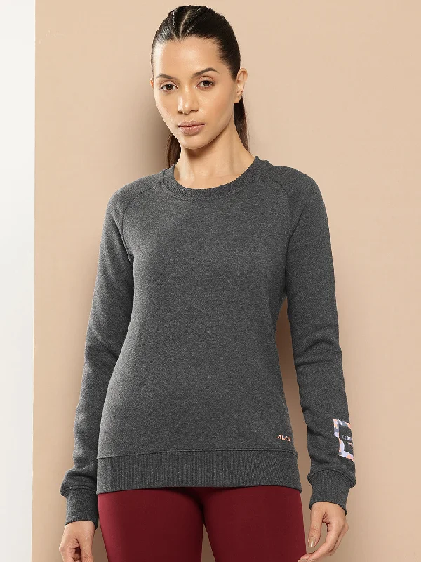 Don’t Miss Out Alcis Women Charcoal Grey Printed Sweatshirt