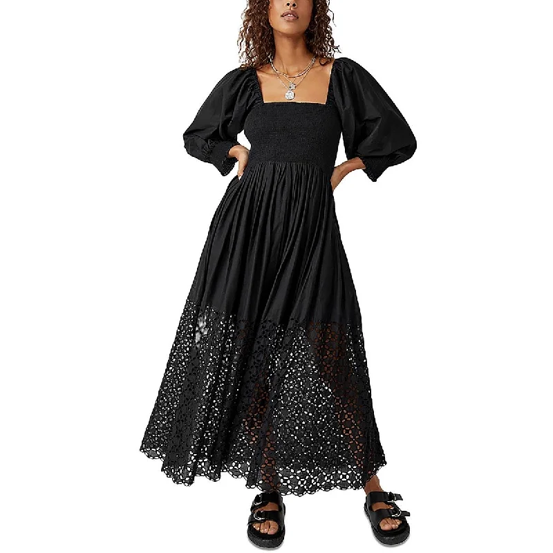 Closeout Sale Free People Womens Ribbed Eyelet Midi Dress