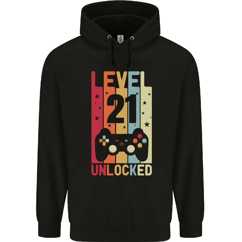 Clearance Items 21st Birthday 21 Year Old Level Up Gaming Mens 80% Cotton Hoodie