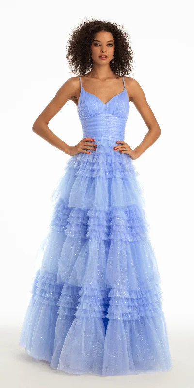 Limited Time Offer Sweetheart Mesh Ruched Tiered Lace Up Back Ballgown
