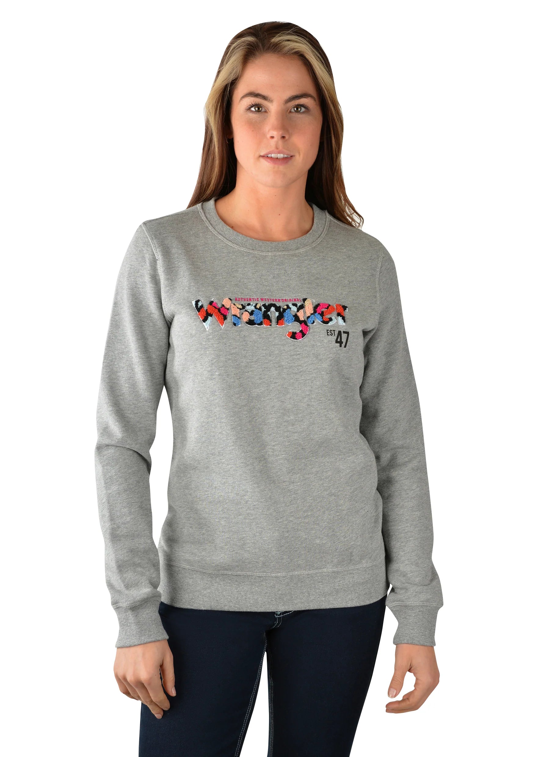 Midnight Madness Wrangler Womens Holly Crew Neck Pull Over - Grey Marle
