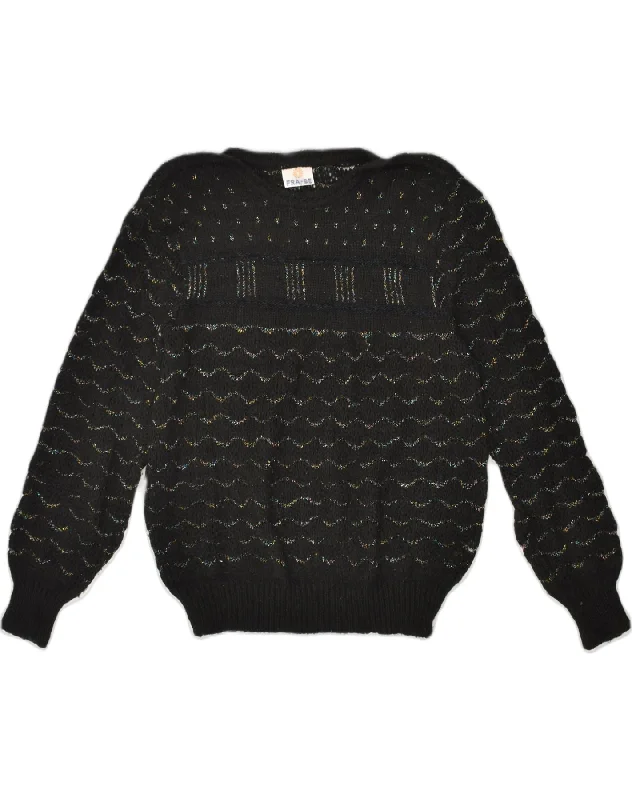Must-Have Deals VINTAGE Womens Boat Neck Jumper Sweater UK 14 Medium Black Chevron Acrylic