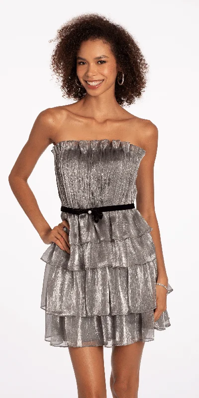 Overstock Strapless Organza Tiered Fit and Flare Dress