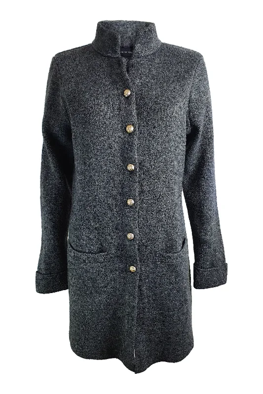 Deal Alert ADRIENNE VITTADINI Grey Knitted Wool Blend Funnel Neck Cardi Coat (M)