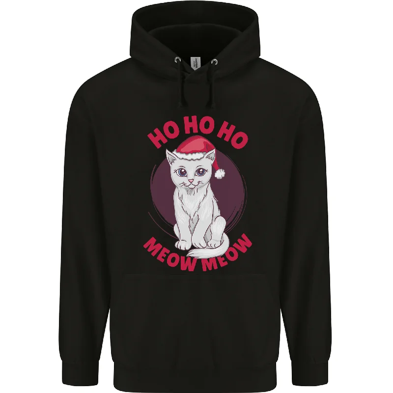 Markdown Madness HO HO HO Funny Christmas Cat Xmas Meow Mens 80% Cotton Hoodie