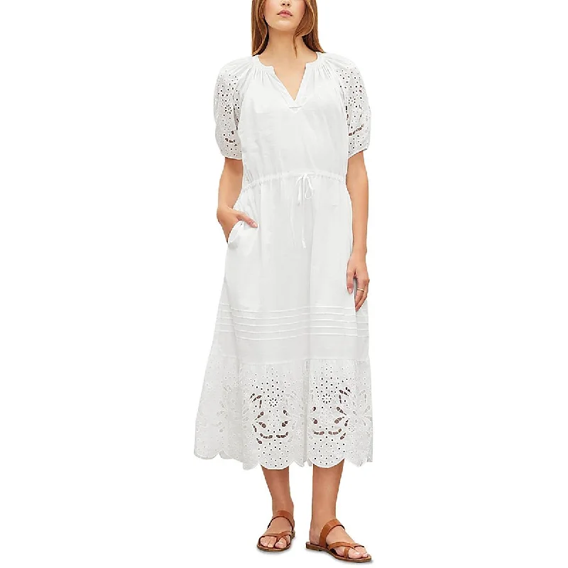 Final Clearance VELVET BY GRAHAM & SPENCER Womens Eyelet Puff Sleeve Midi Dress