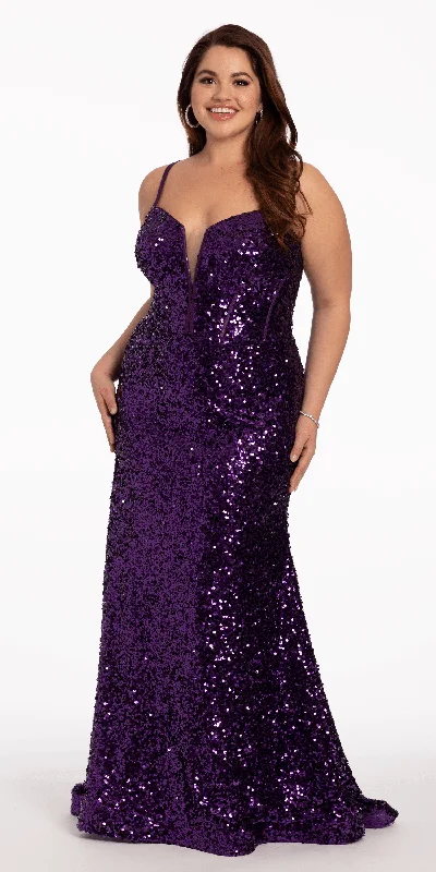 Best Deals Plunging Sequin Mermaid Dress with Sweep Train
