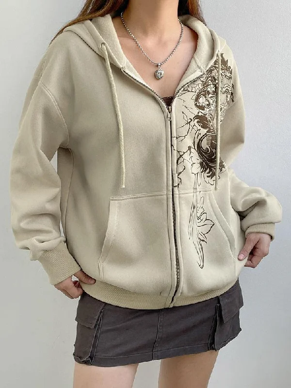 Limited Availability Fairy Grunge Floral Zip-Up Hoodie