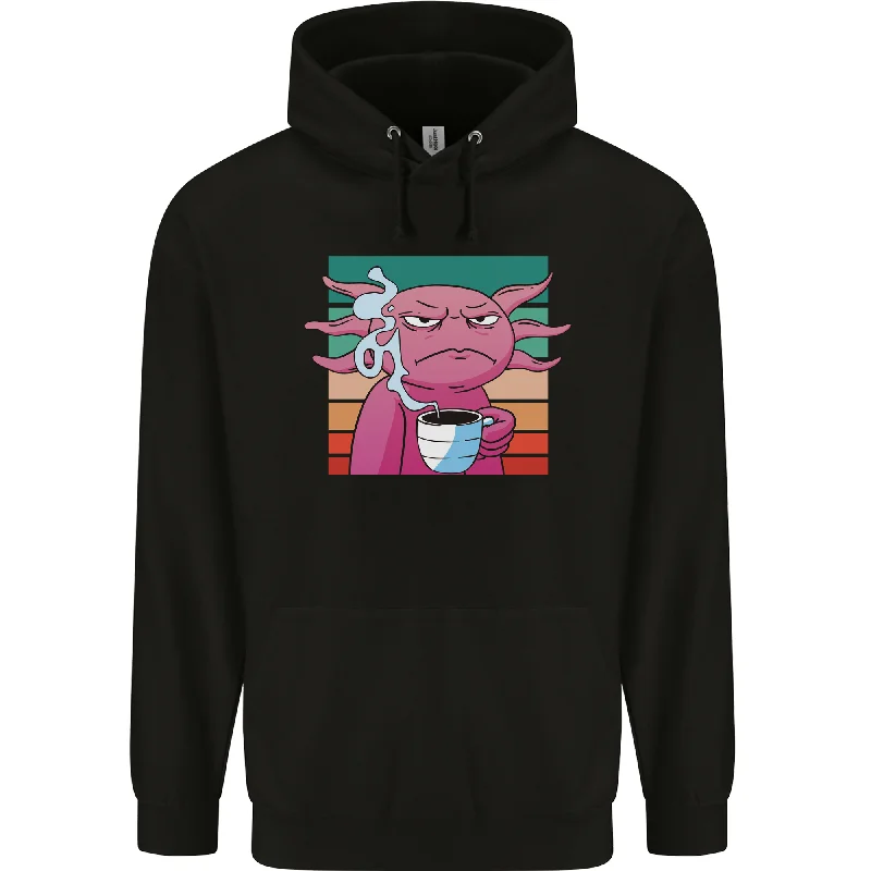 Warehouse Sale Grumpy Axolotl With Coffee Mens 80% Cotton Hoodie