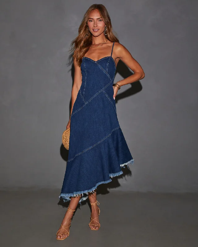 Today’s Special Perry Asymmetrical Raw Hem Denim Midi Dress