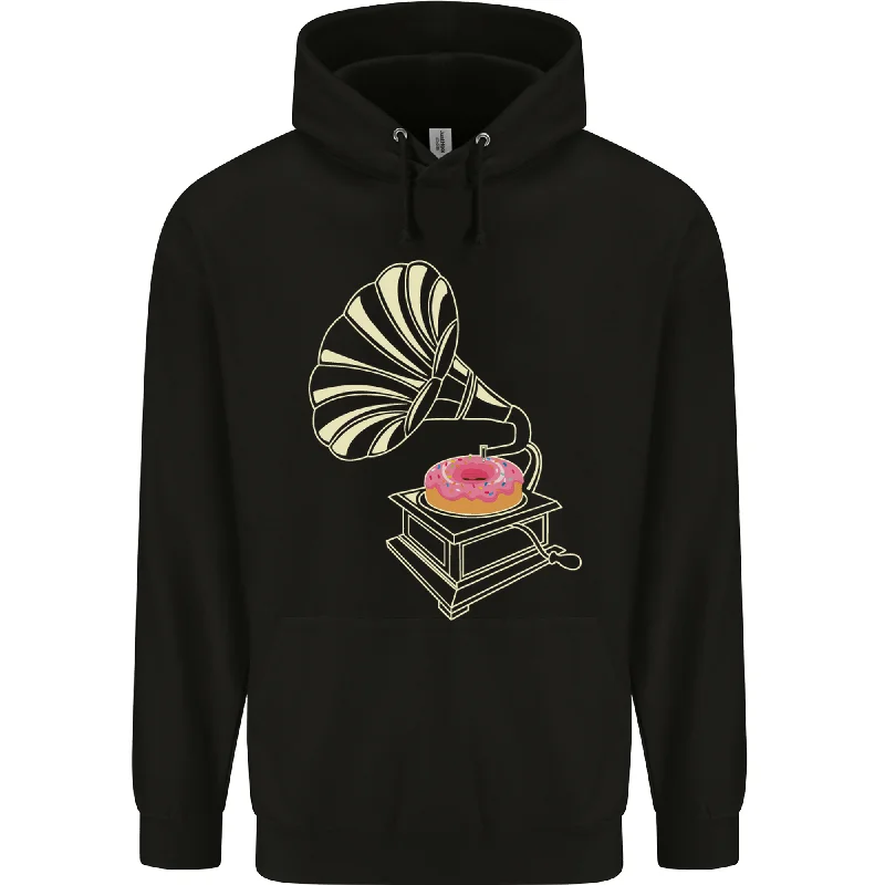 Overstock Gramophone Donut Music DJ Vinyl Funny Mens 80% Cotton Hoodie