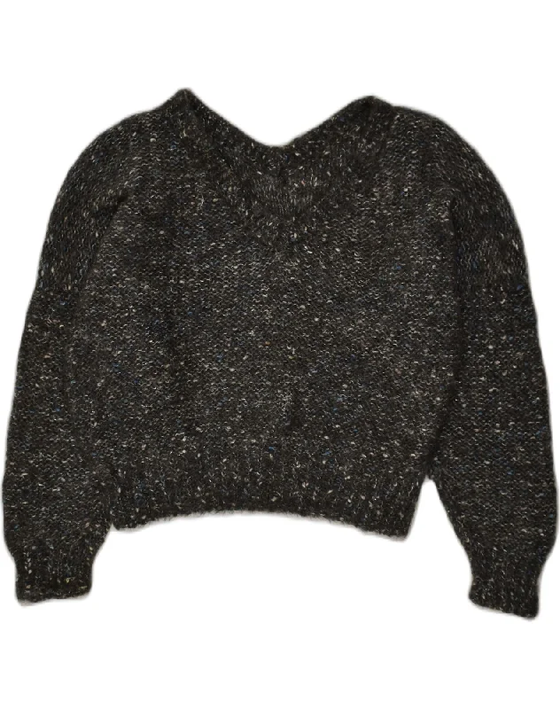 YEAR-End Sale VINTAGE Womens V-Neck Jumper Sweater UK 16 Large Grey Flecked