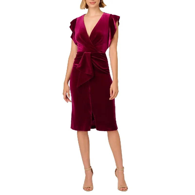 Online Only Adrianna Papell Womens Velvet Surplice Midi Dress