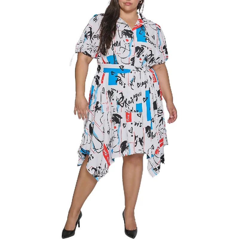 Steals and Deals Karl Lagerfeld Paris Womens Woven Printed Shirtdress