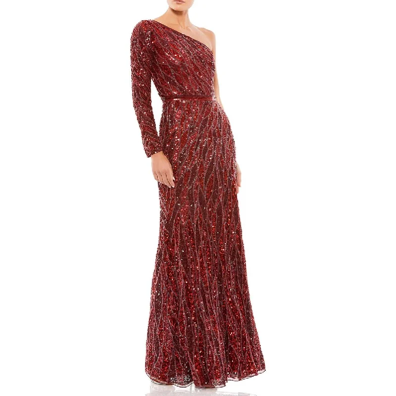 Can't Miss Mac Duggal Womens Sequined One Shoulder Evening Dress
