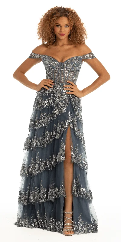 Stock Clearance Glitter Sweetheart Off the Shoulder Mesh Corset Tiered Ballgown