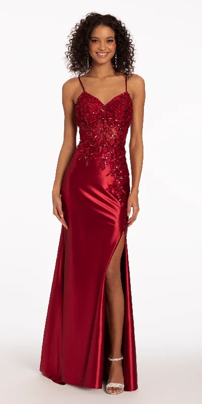 Exclusive Offers 3 D Sequin Satin Sweetheart Corset Dress with Side Slit