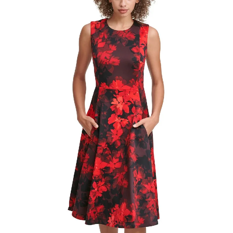 Online Only Calvin Klein Womens Floral Print Crepe Fit & Flare Dress