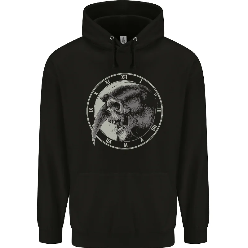 Clearance Event Grim Reaper Clock Skull Biker Gothic Demon Mens 80% Cotton Hoodie