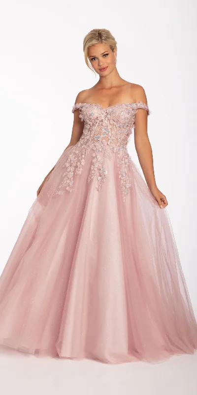 Special Promotion 3 D Floral Embroidered Off the Shoulder Ballgown