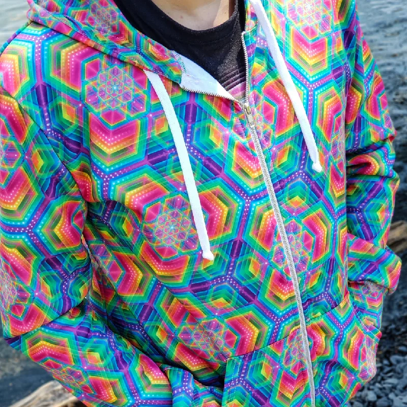 Bargain Blast Psychedelic Hoodie (UV/RGB, Eco-Friendly, Unisex, Zip-Up) | HEXAFUN