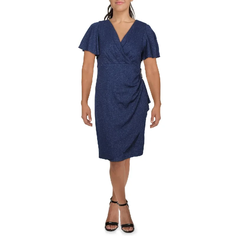Sneak Peek Sale SLNY Womens Metallic Ruffled Cocktail and Party Dress
