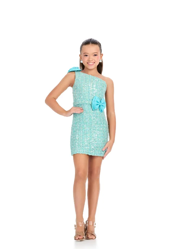 Discount Extravaganza Ashley Lauren Kids 8303 Girls Tweed Cocktail Dress Bow One shoulder Interview Formal Appearance