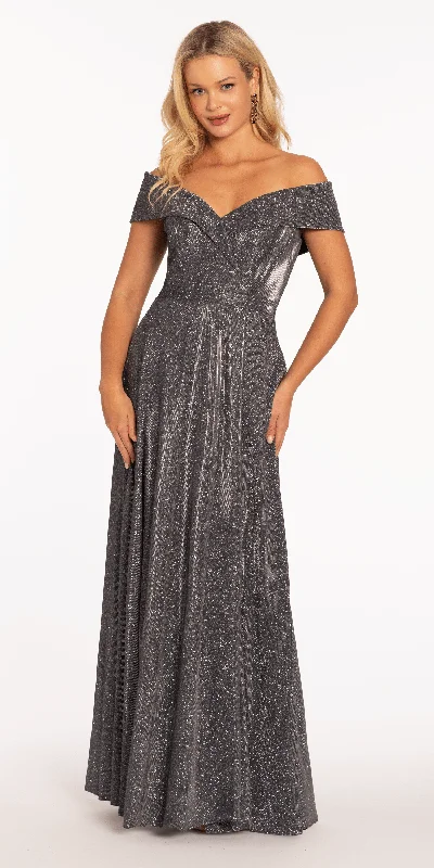 Limited Stock Off The Shoulder Surplice Two Tone Metallic Dress
