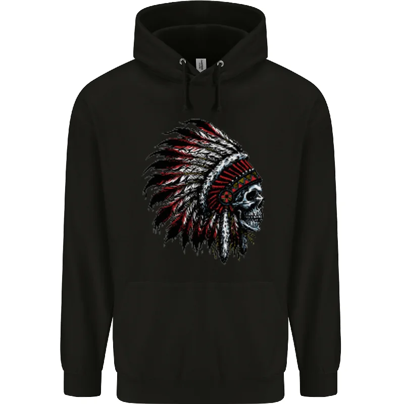Today Only Indian Skull Headdress Biker Motorcycle Mens 80% Cotton Hoodie