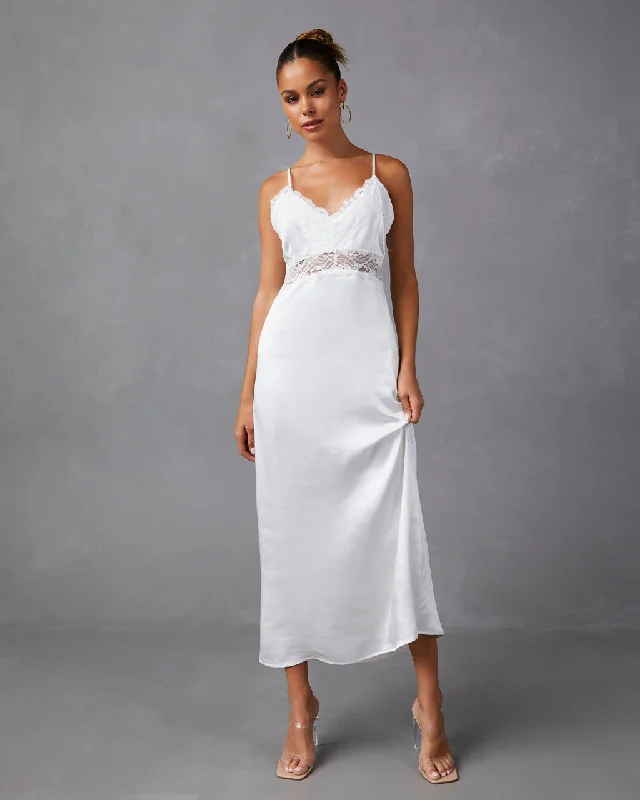 Can't Miss Therese Satin Lace Midi Dress