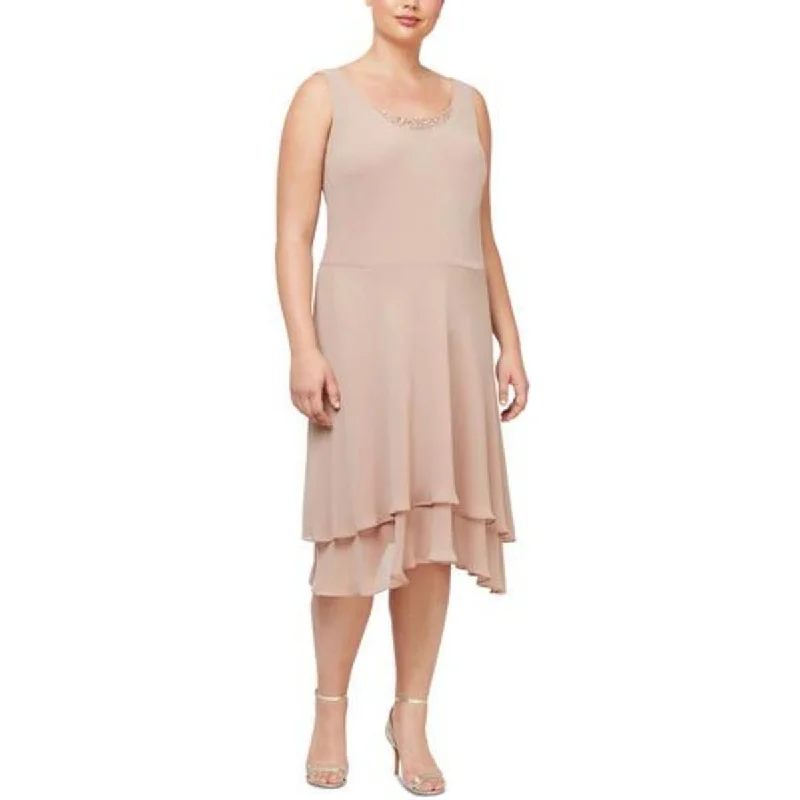 Blowout Deals SLNY Womens Plus Chiffon Embellished Sheath Dress