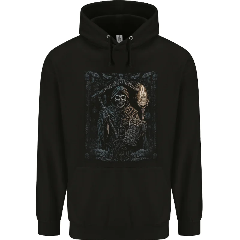 Extra Savings Gothic Grim Reaper Goth Heavy Metal Skull 2 Mens 80% Cotton Hoodie