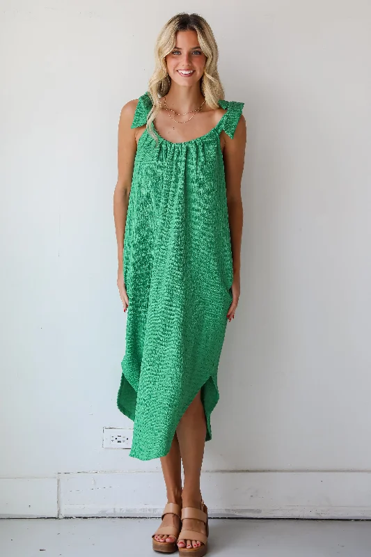 Value Deals FINAL SALE - Playful Style Green Textured Midi Dress