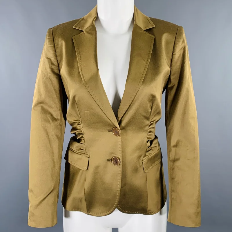 The Best Prices ETRO Size 8 Olive Cotton Blend Ruched Single Breasted Jacket Blazer