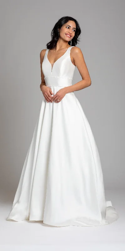 Steals and Deals Mikado Plunging Button Back Ballgown with Cathedral Train