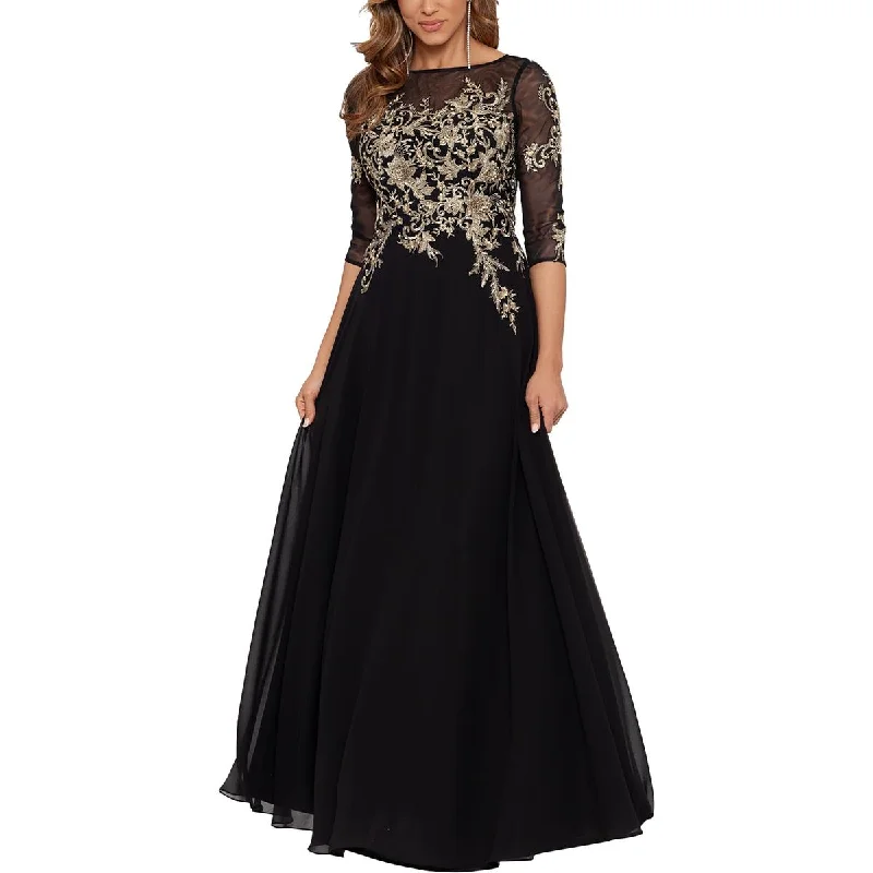 Savings Event Betsy & Adam Womens Metallic Embroidered Evening Dress