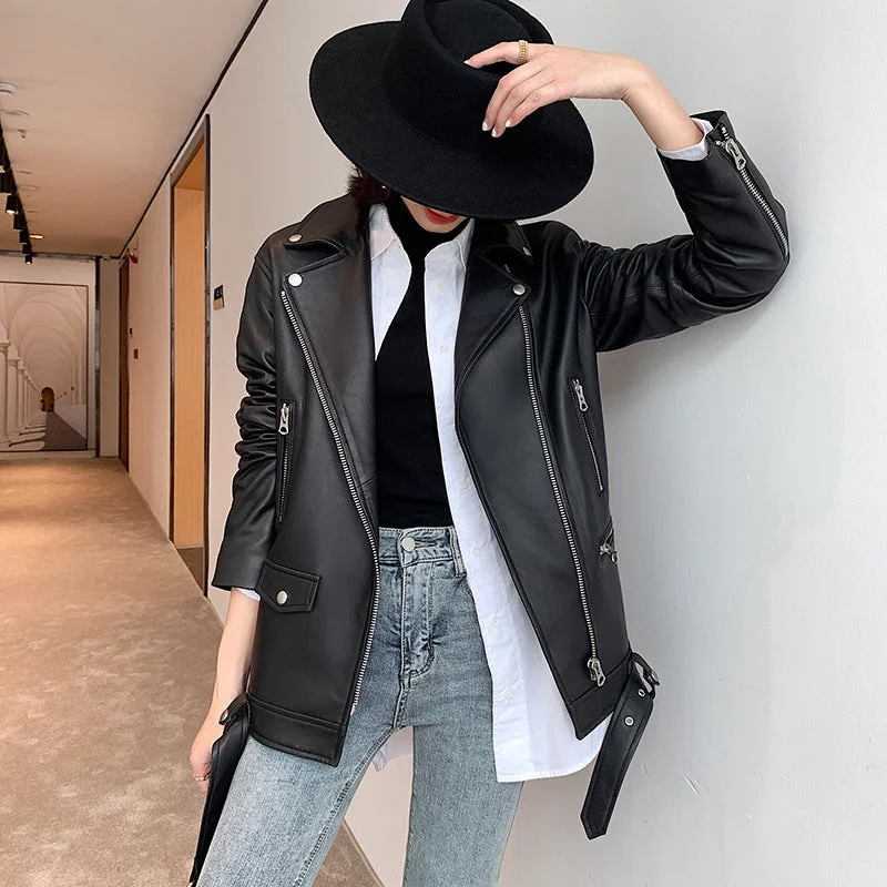 New Markdowns Women's Mid-length Sheepskin Loose Leather Leather Coat
