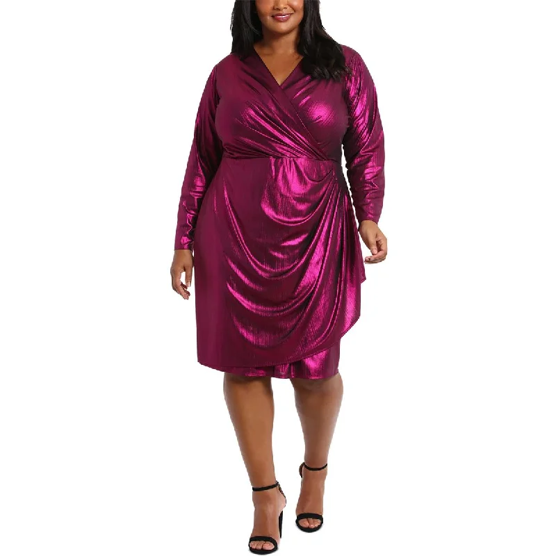 Blowout Deals London Times Womens Plus Metallic Ruched Sheath Dress