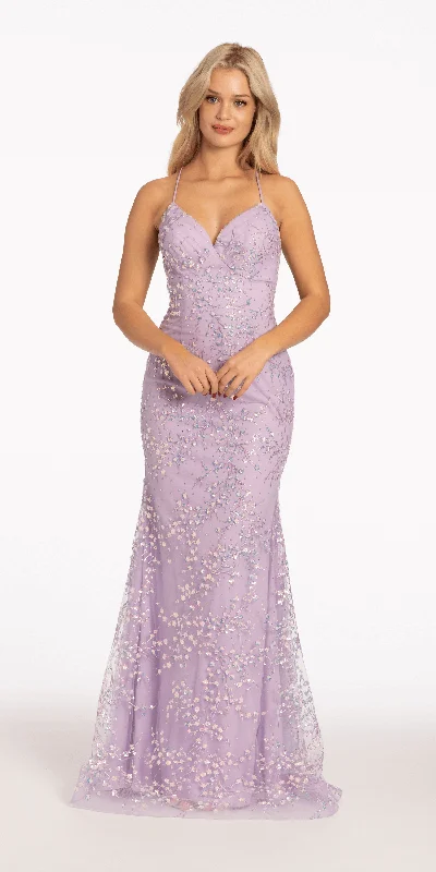 Savings Alert X Back Floral Sequin Trumpet Dress