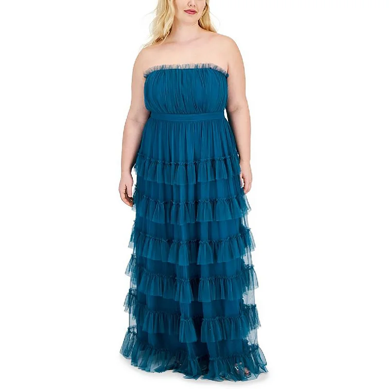 Lowest Price City Studio Womens Mesh Ruffled Evening Dress