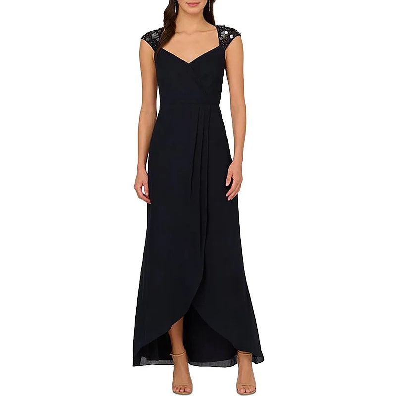 Steals and Deals Adrianna Papell Womens Beaded Open Back Evening Dress